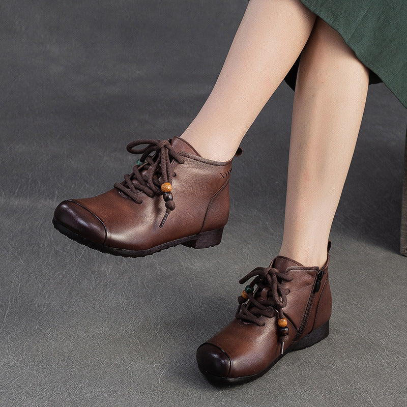 Women's Vintage Leather Comfort Flat Ankle Boots-RAIIFY