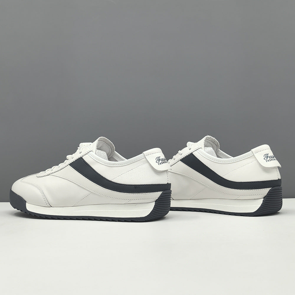 Men Fashion Leather Elastic Lace Low Top Flat Casual Shoes-RAIIFY