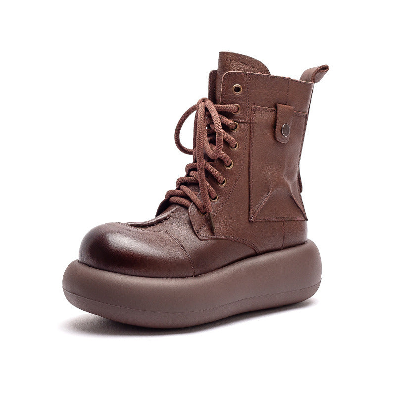 Women's Retro Leather Casual Platform Boots-RAIIFY