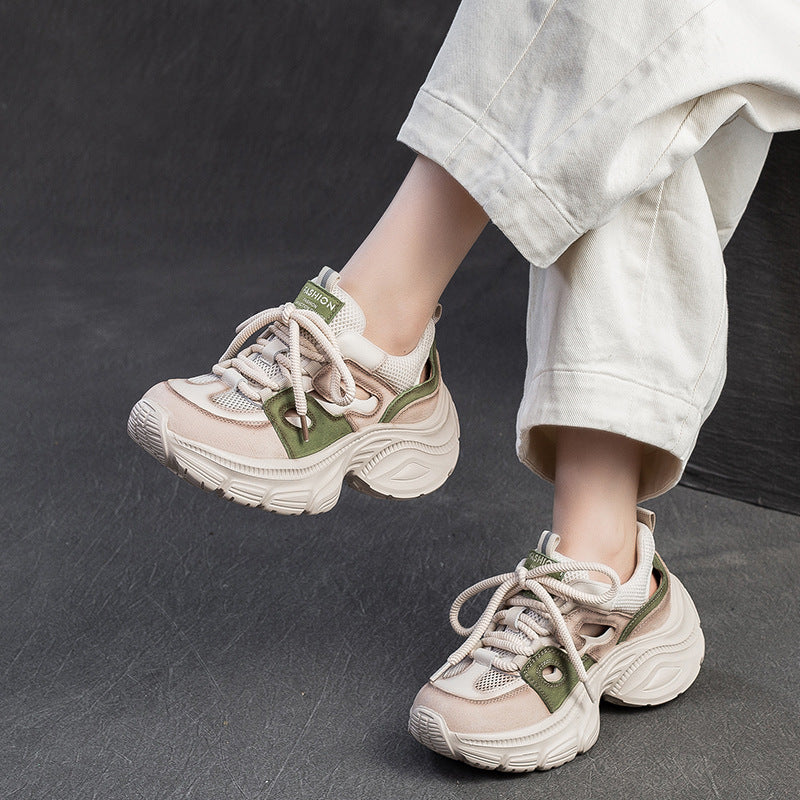 Women Color Matching Hollow Mesh Platform Casual Shoes-RAIIFY