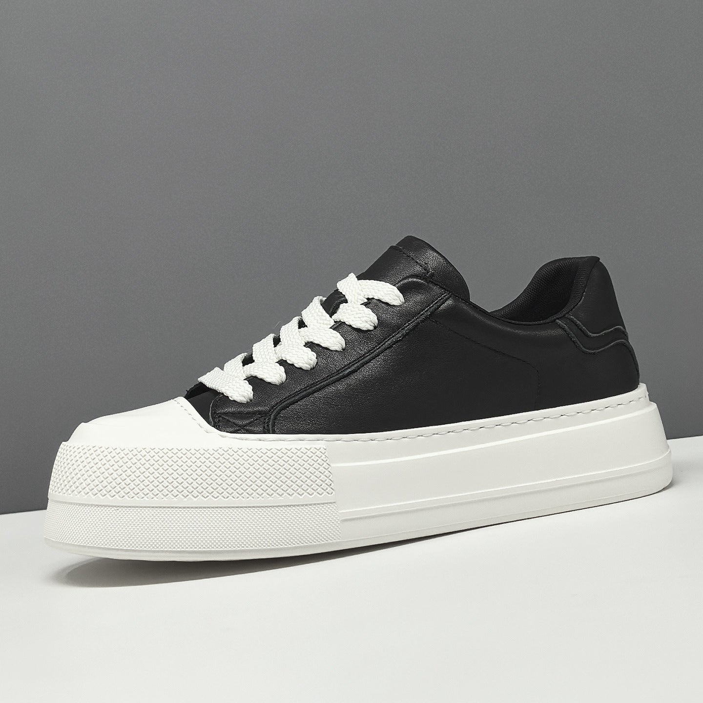 Men's Minimalist Plain Leather Flat Casual Sneakers-RAIIFY