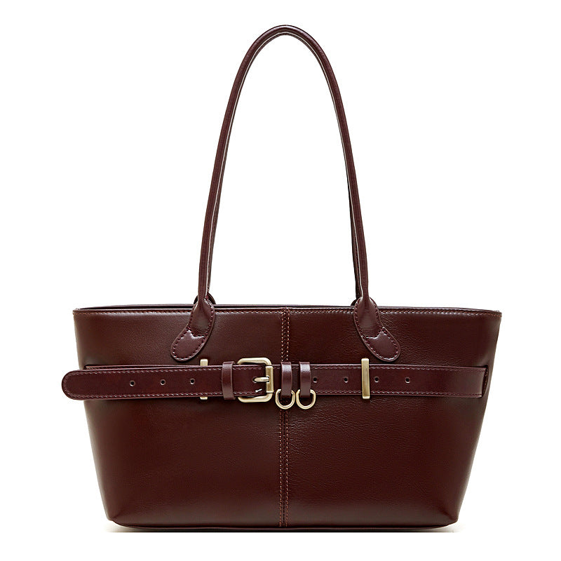 Women's Vintage Leather Belt Buckle Tote Bag-RAIIFY