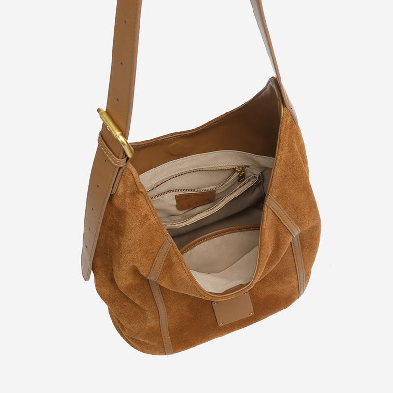Women’s Suede Leather Retro Hobo Bag-RAIIFY