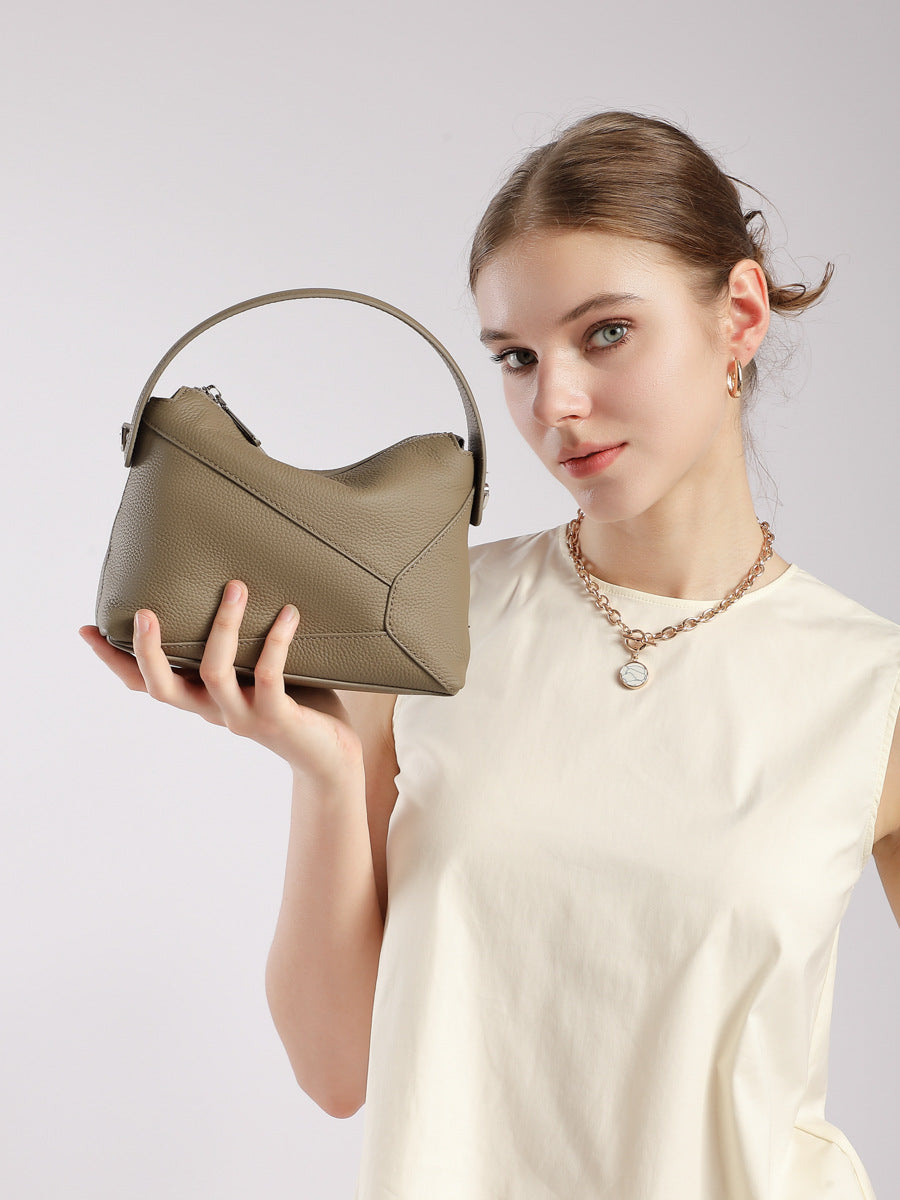 Women's Fashion Plain Leather Geometric Hobo Bag-RAIIFY