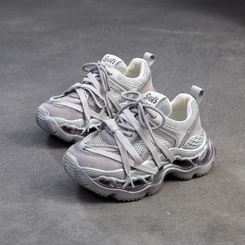 Women Rhinestone Breathable Mesh Platform Thick Sole Sneakers-RAIIFY