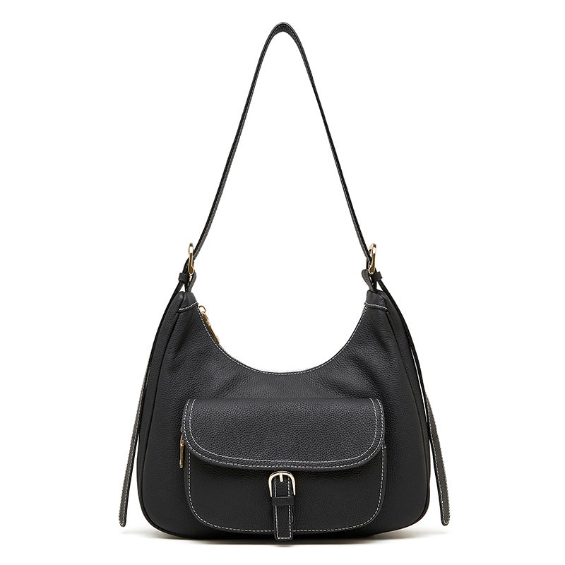 Women's Fashion Plain Leather Shoulder Tote Bag-RAIIFY