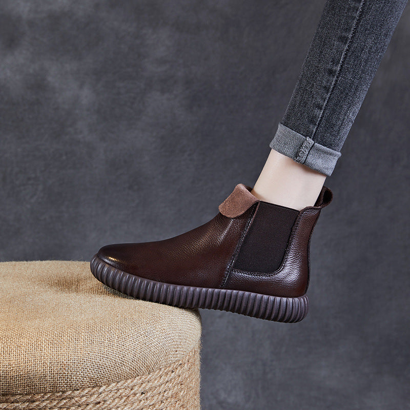 Women's Minimalist Leather Flat Ankle Boots-RAIIFY