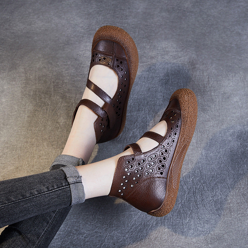 Women Retro Hollow Leather High Top Sandals Boots-RAIIFY
