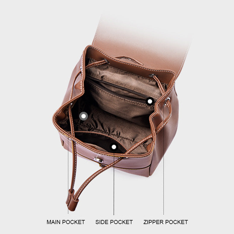 Women's Fashion Plain Leather Casual Backpack-RAIIFY