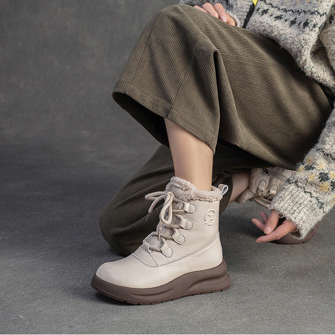 Botas de nieve cálidas de piel con pelo para mujer