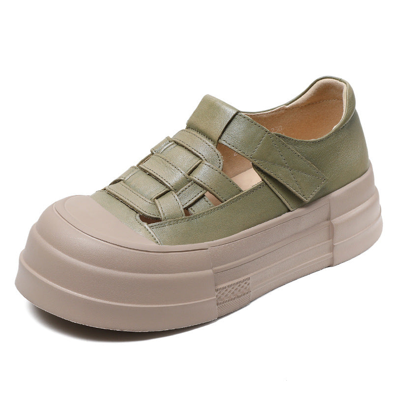 Women Casual Plaited Leather Flat Platform Sandals-RAIIFY