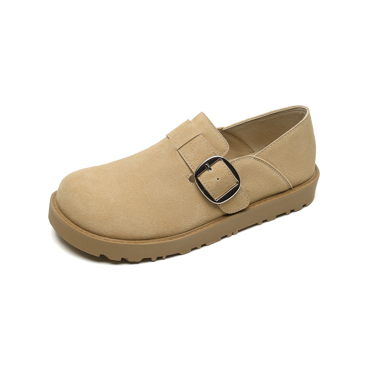 Women's Retro Leather Buckle Casual Flat Shoes-RAIIFY