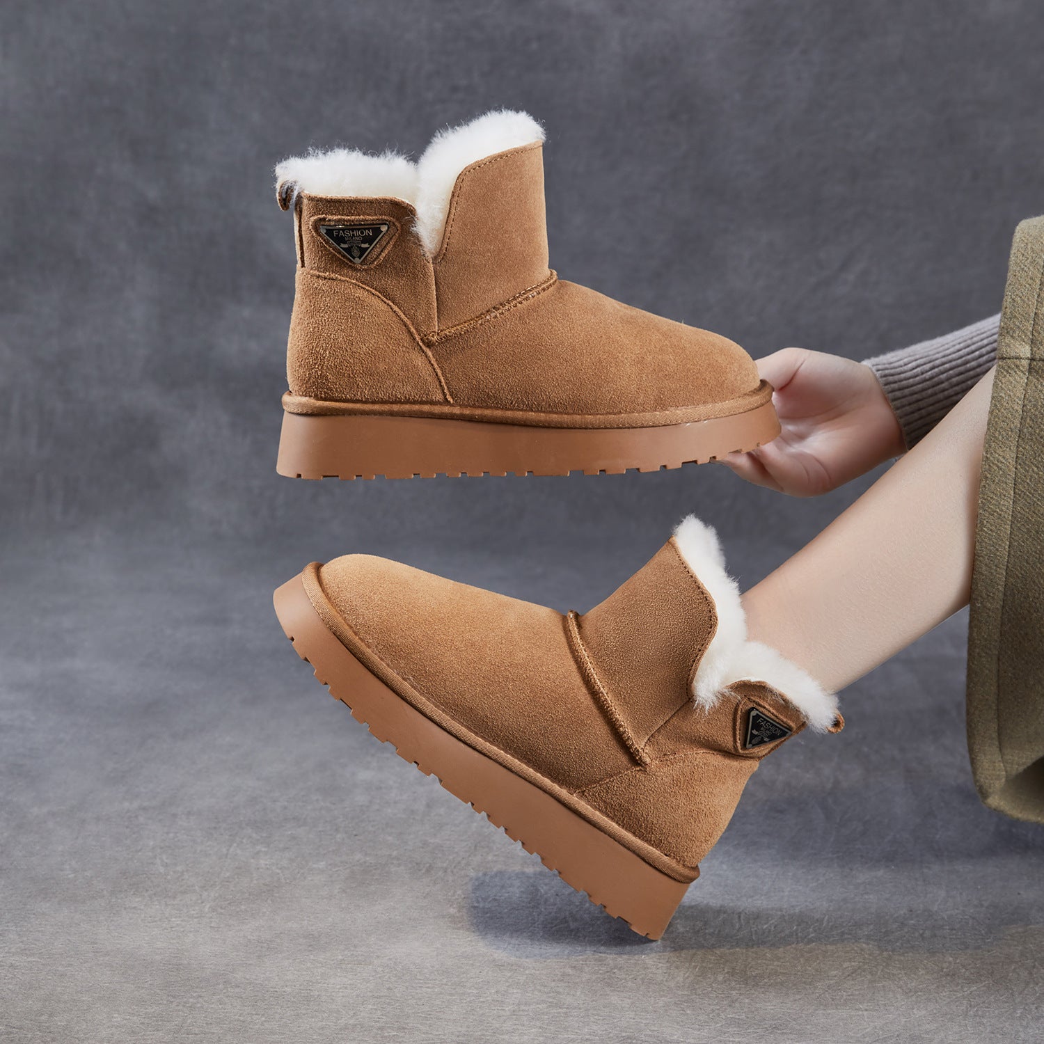 Women's Minimalist Plain Suede Slip-on Snow Boots-RAIIFY