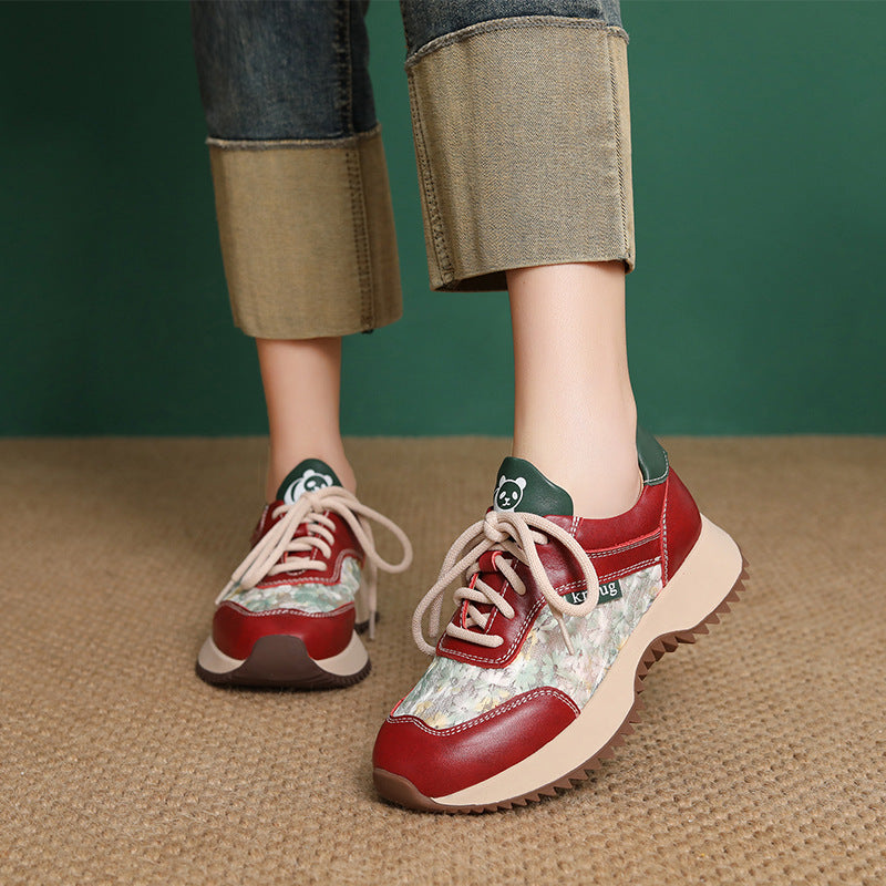 Women's Fashion Leather Embroidery Low Top Casual Shoes-RAIIFY