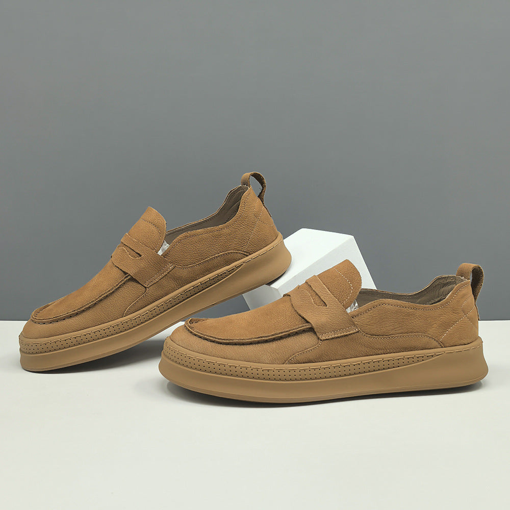 Men Retro Plain Leather Flat Casual Loafers-RAIIFY