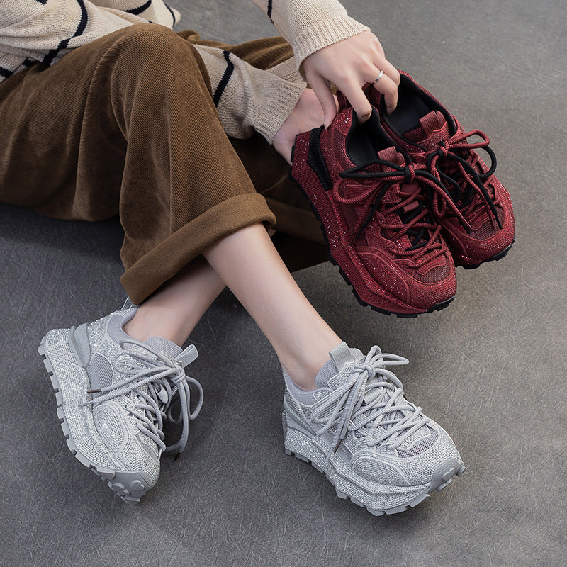 Women Minimalism Plain Crystal Casual Platform Sneakers-RAIIFY