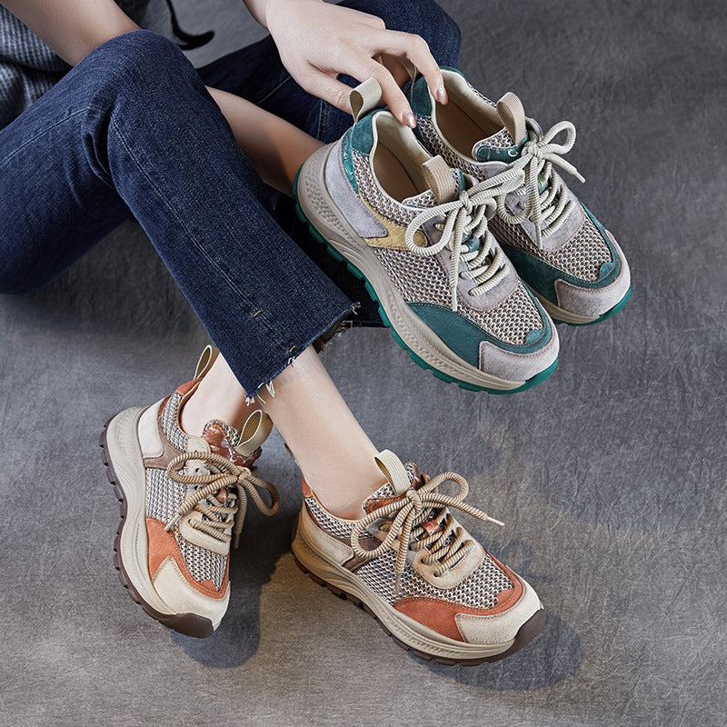 Women Fashion Patchwork Hollow Mesh Casual Sneakers-RAIIFY