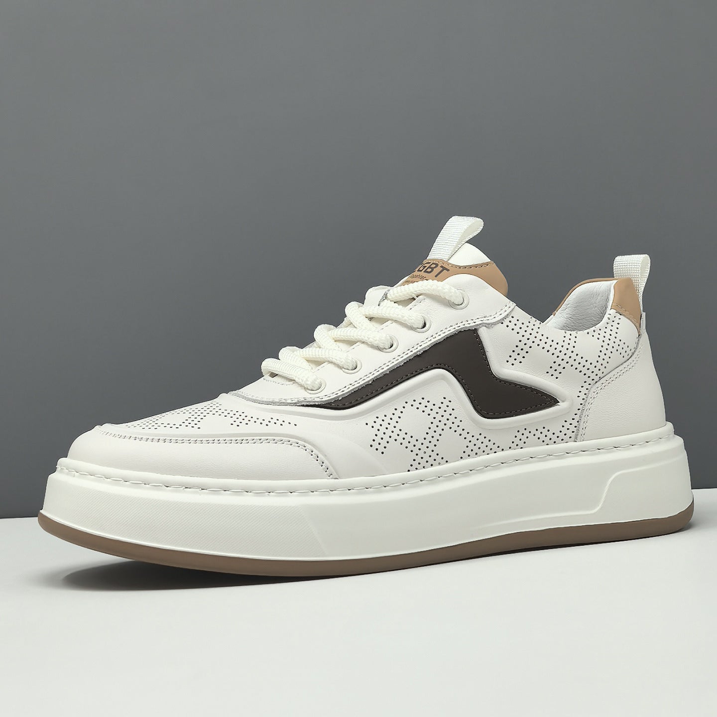 Men's Genuine Leather Hollow Out Breathable Thick Sole Sneakers-RAIIFY
