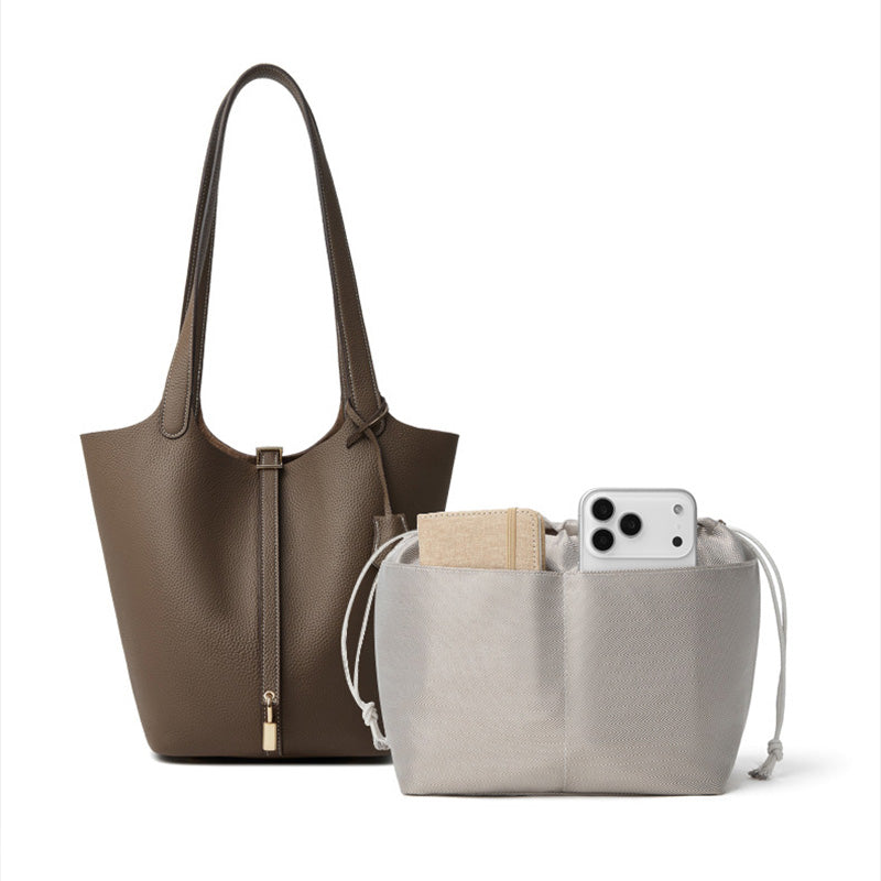 Women's Fashion Plain Leather Bucket Bag-RAIIFY