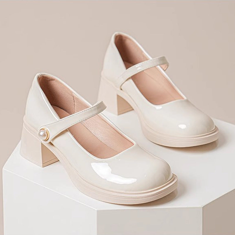 Women Stylish Glossy Leather Mary Jane Shoes-RAIIFY