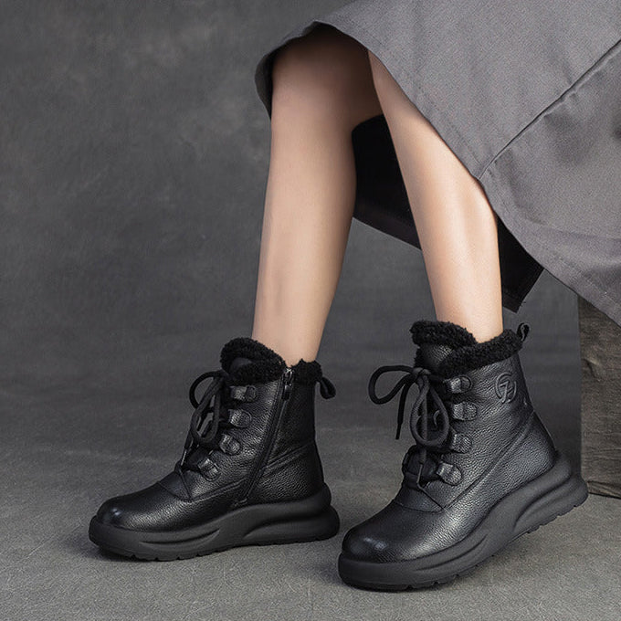 Botas de nieve cálidas de piel con pelo para mujer