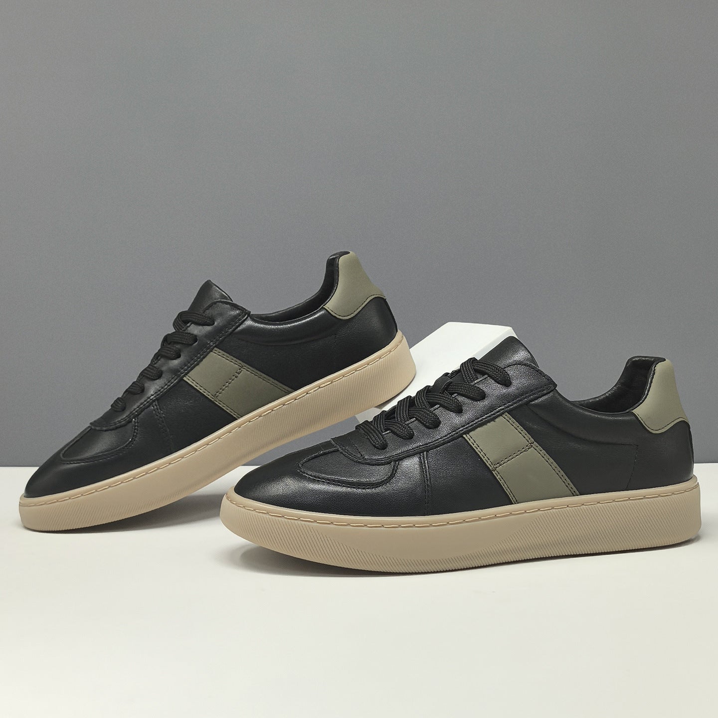 Men's Fashion Color-Blocked Leather Flat Casual Shoes-RAIIFY