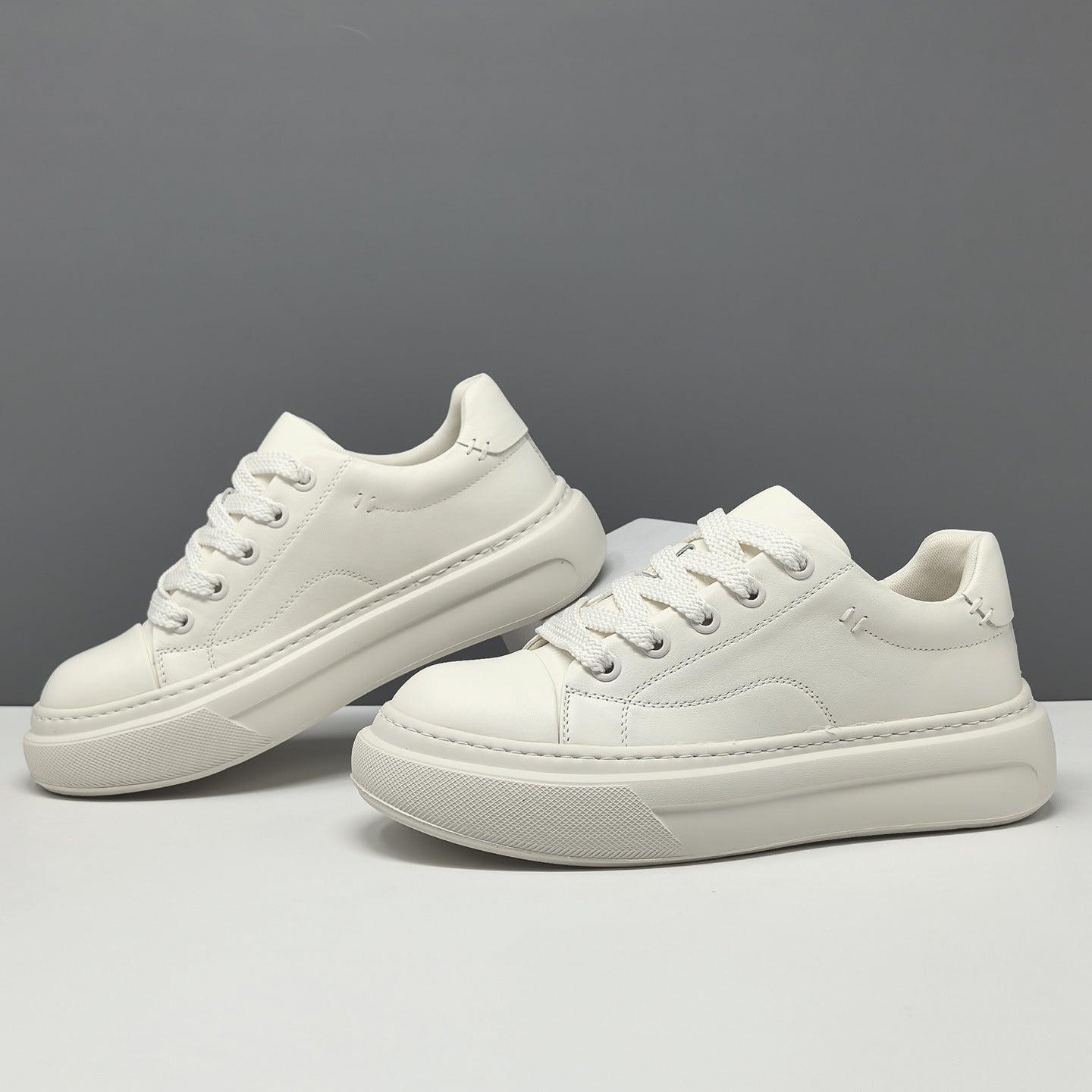 Men's Fashion Plain Leather Casual Court Sneakers-RAIIFY