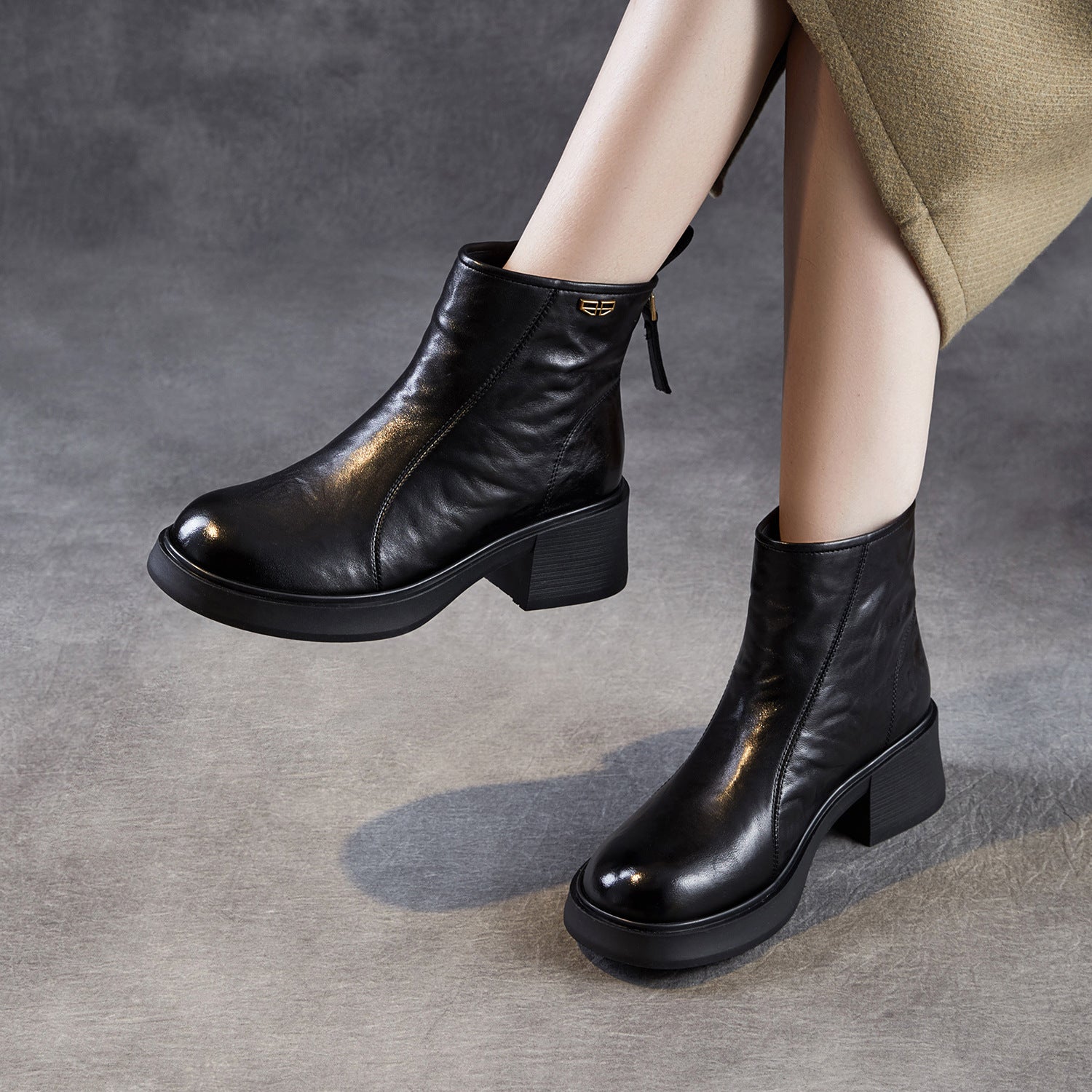 Women's Plain Leather Furred Winter Ankle Boots-RAIIFY