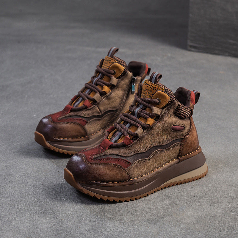 Women Fashion Color Matching Leather Ankle Boots-RAIIFY