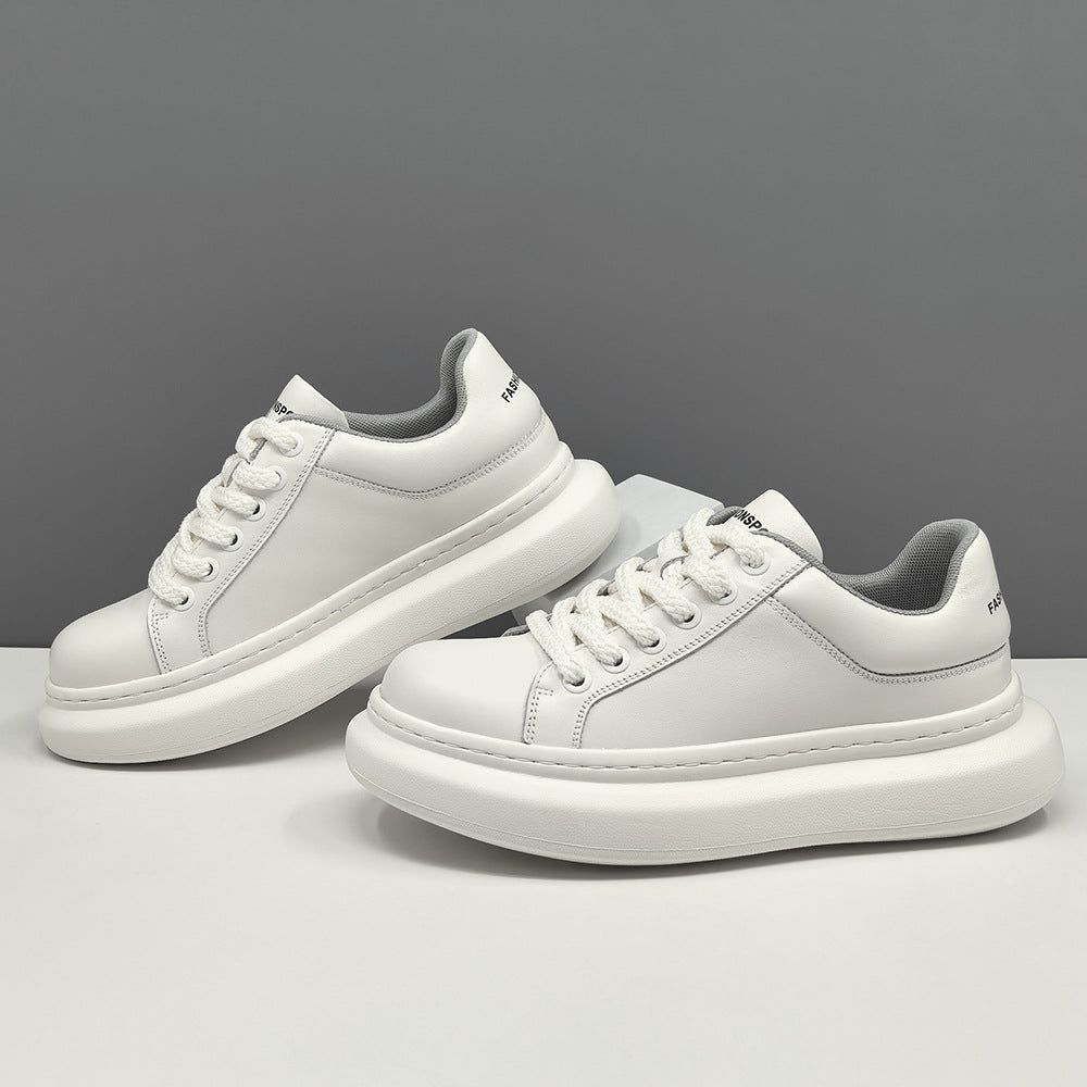 Men Fashion Plain Leather Round Head Court Sneakers-RAIIFY