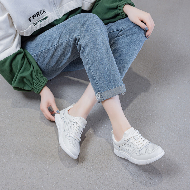 Women's Fashion Plain Breathable Leather Casual Sneakers-RAIIFY