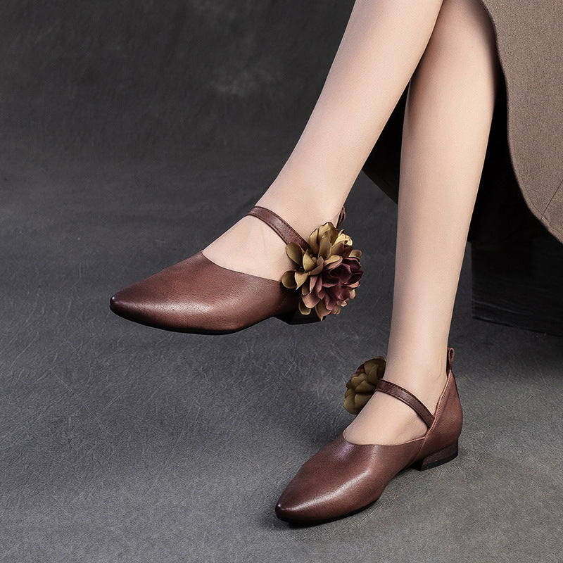 Women Retro Ethnic Flower Leather Pointed Toe Shoes-RAIIFY