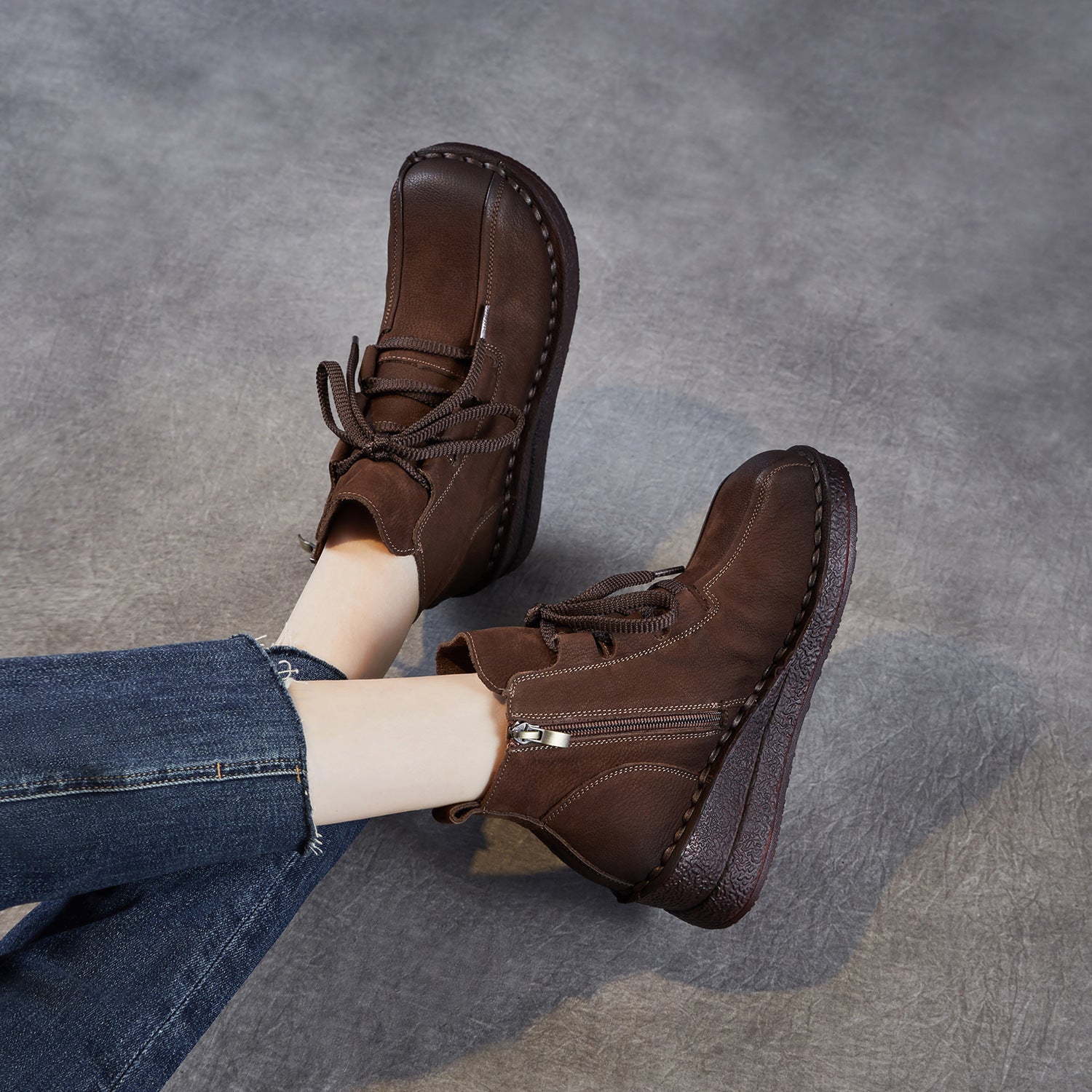 Women's Retro Plain Leather Wedge Ankle Boots-RAIIFY