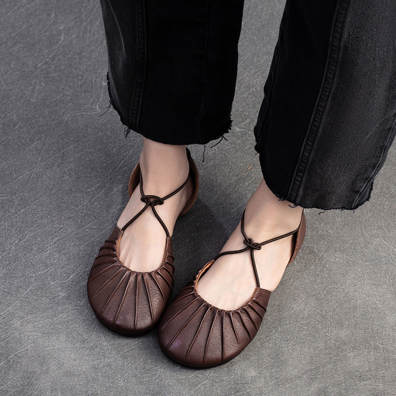 Women Retro Soft Leather Summer Flat Casual Sandals-RAIIFY