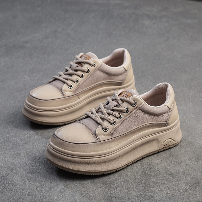 Women Genuine Leather Chunky Platform Breathable Shoes-RAIIFY