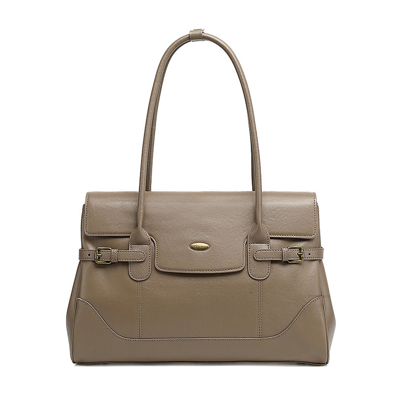 Women’s Minimalist Plain Leather Shoulder Tote Bag-RAIIFY