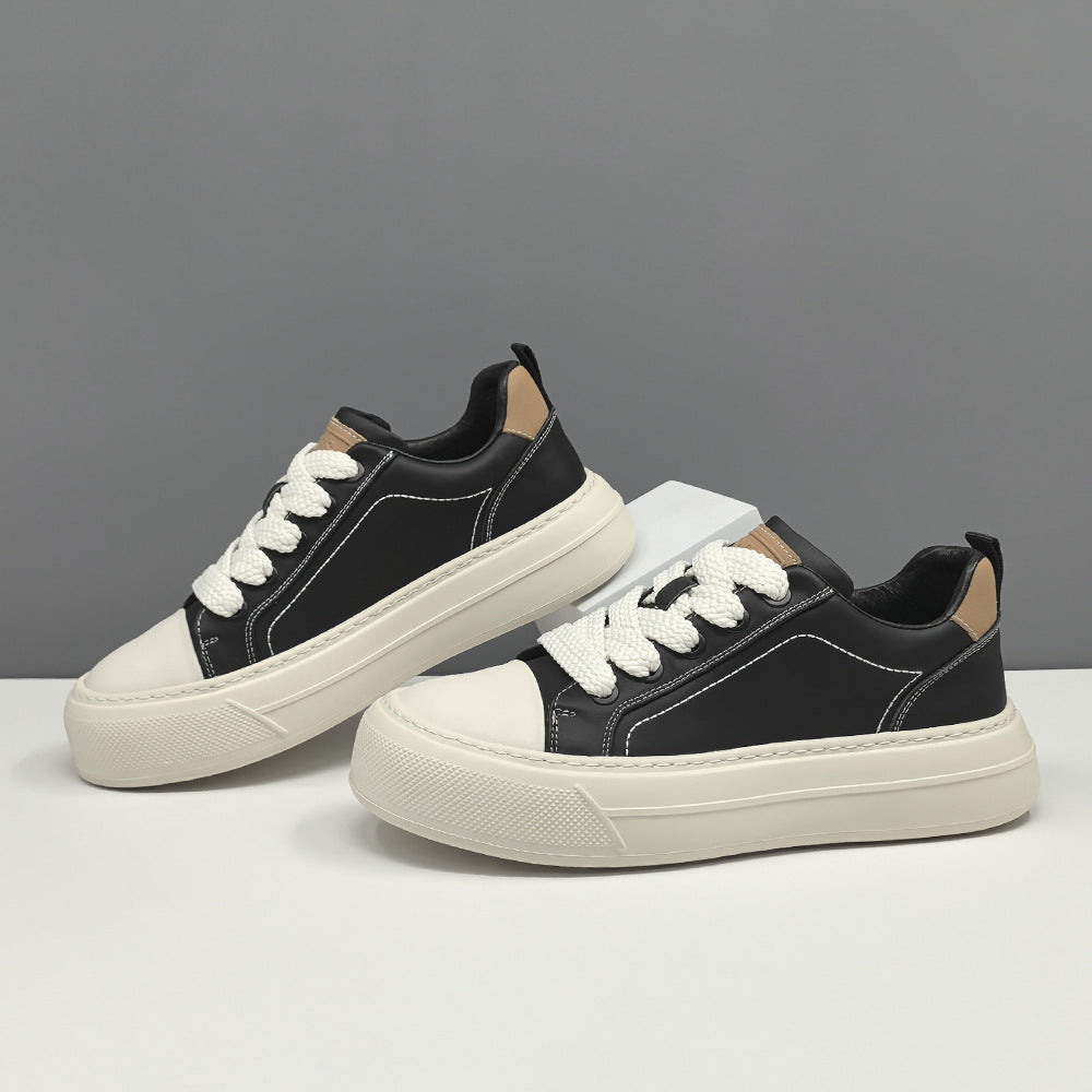 Men Fashion Plain Leather Flat Casual Skate Shoes-RAIIFY