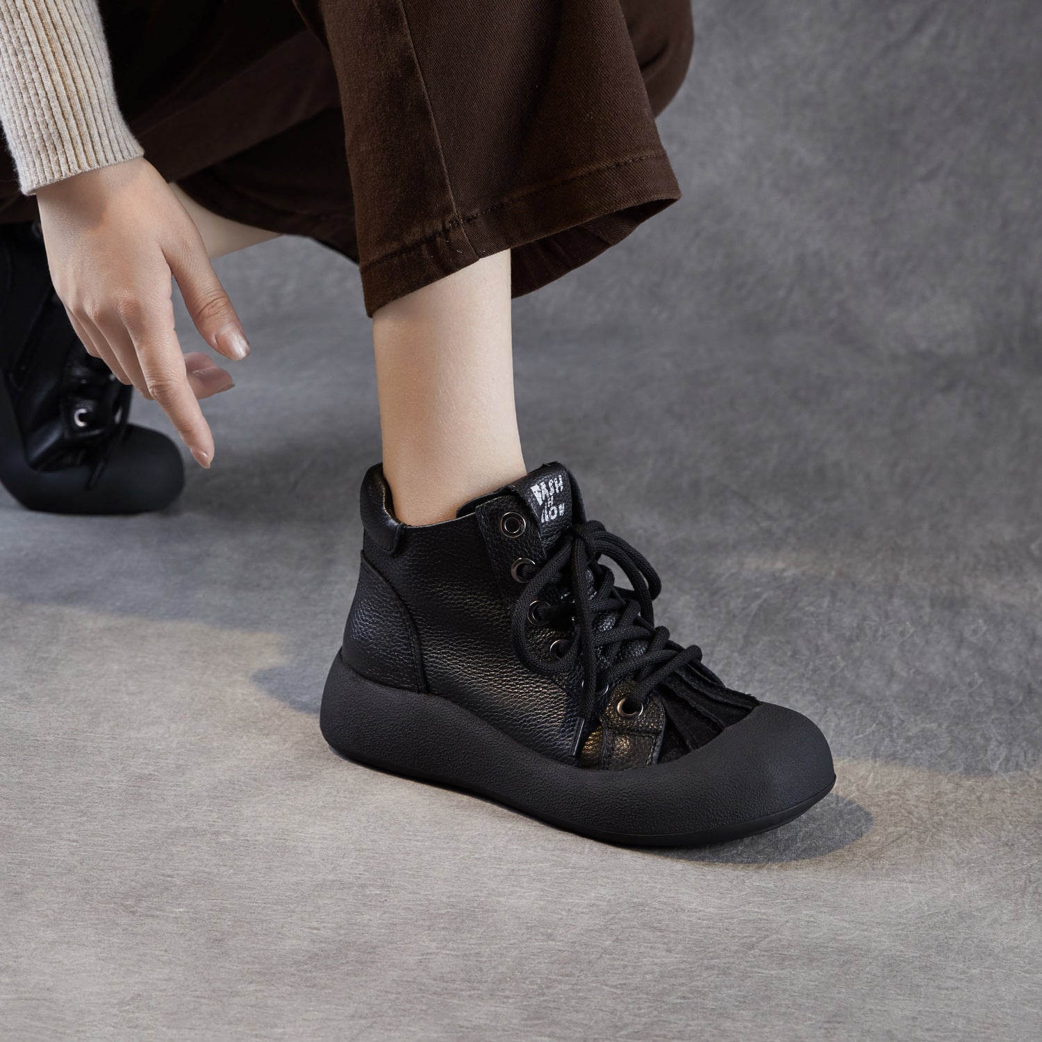 Women's Plain Leather Comfort Casual Flat Ankle Boots-RAIIFY