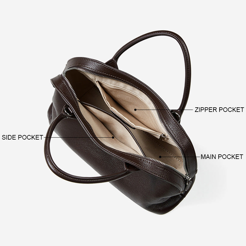 Women's Retro Plain Leather Satchel Bag-RAIIFY