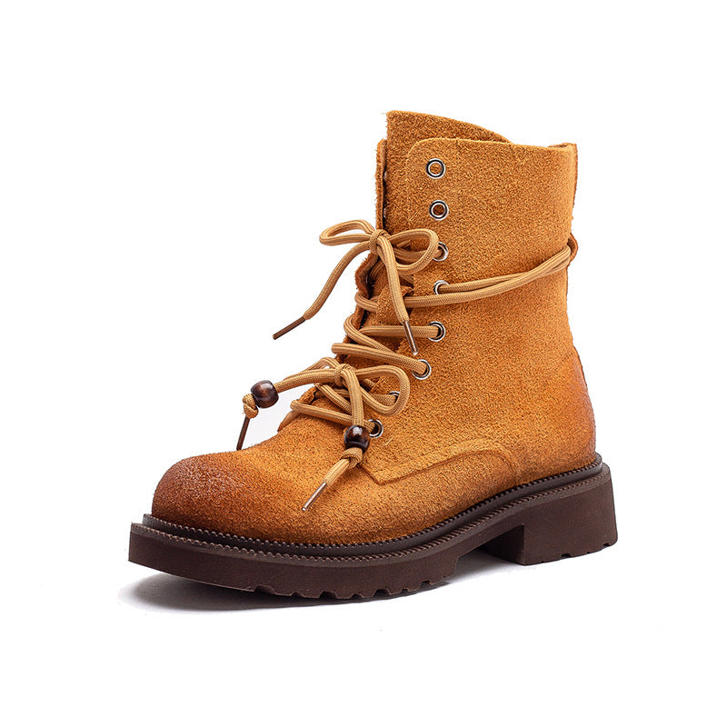 Women's Vintage Plain Leather Casual Lace-up Boots-RAIIFY