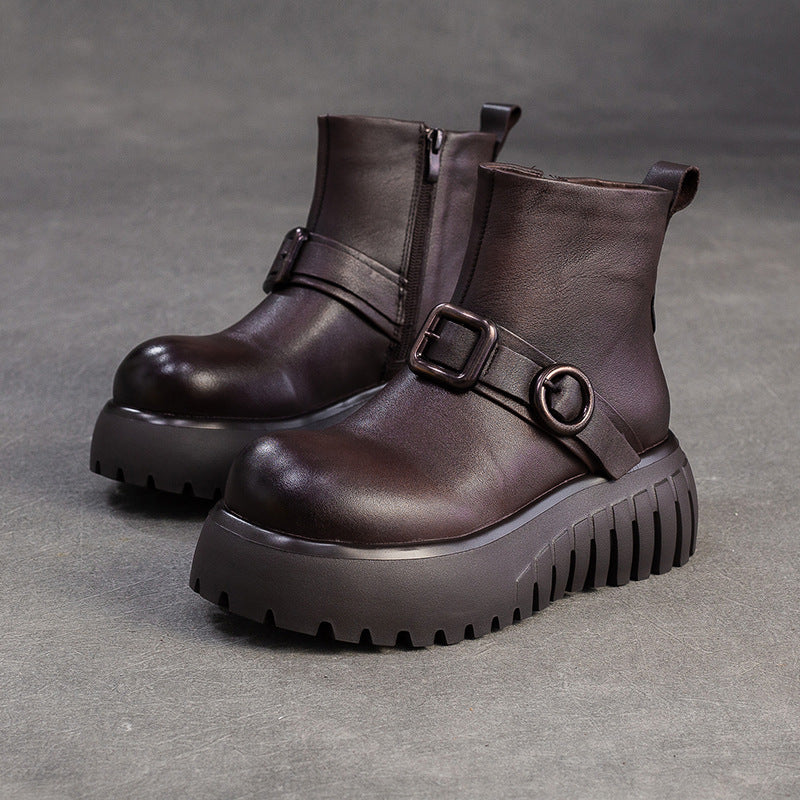 Women's Vintage Leather Casual Ankle Platform Boots-RAIIFY