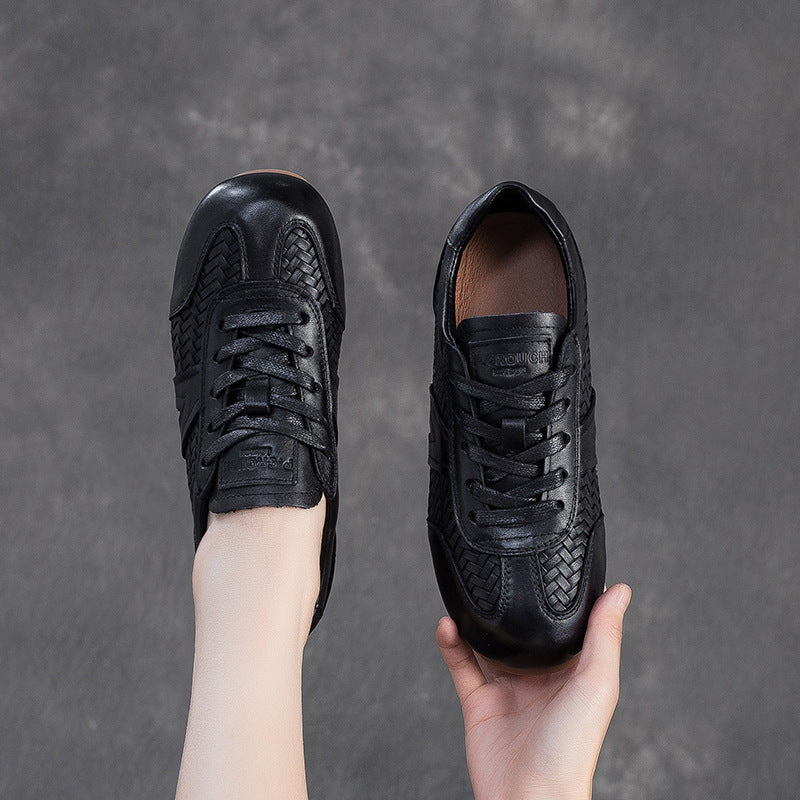 Women's Vintage Leather Woven Casual Shoes-RAIIFY