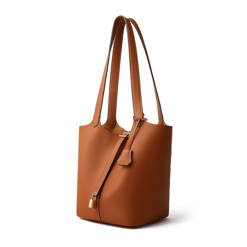 Women's Fashion Plain Leather Bucket Bag-RAIIFY