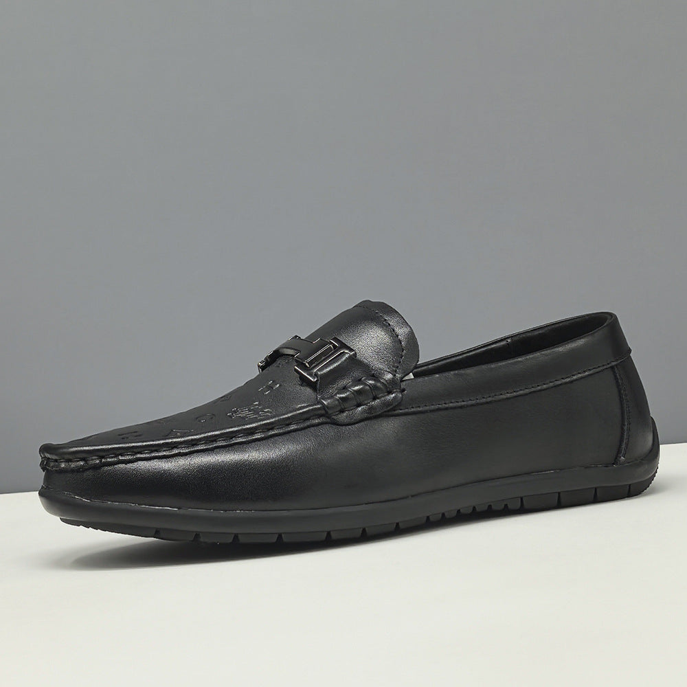 Men's Minimalism Plain Embossed Leather Loafers-RAIIFY
