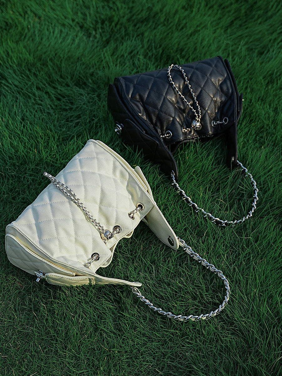 Women's Quilted Leather Chain Strap Bucket Bag-RAIIFY