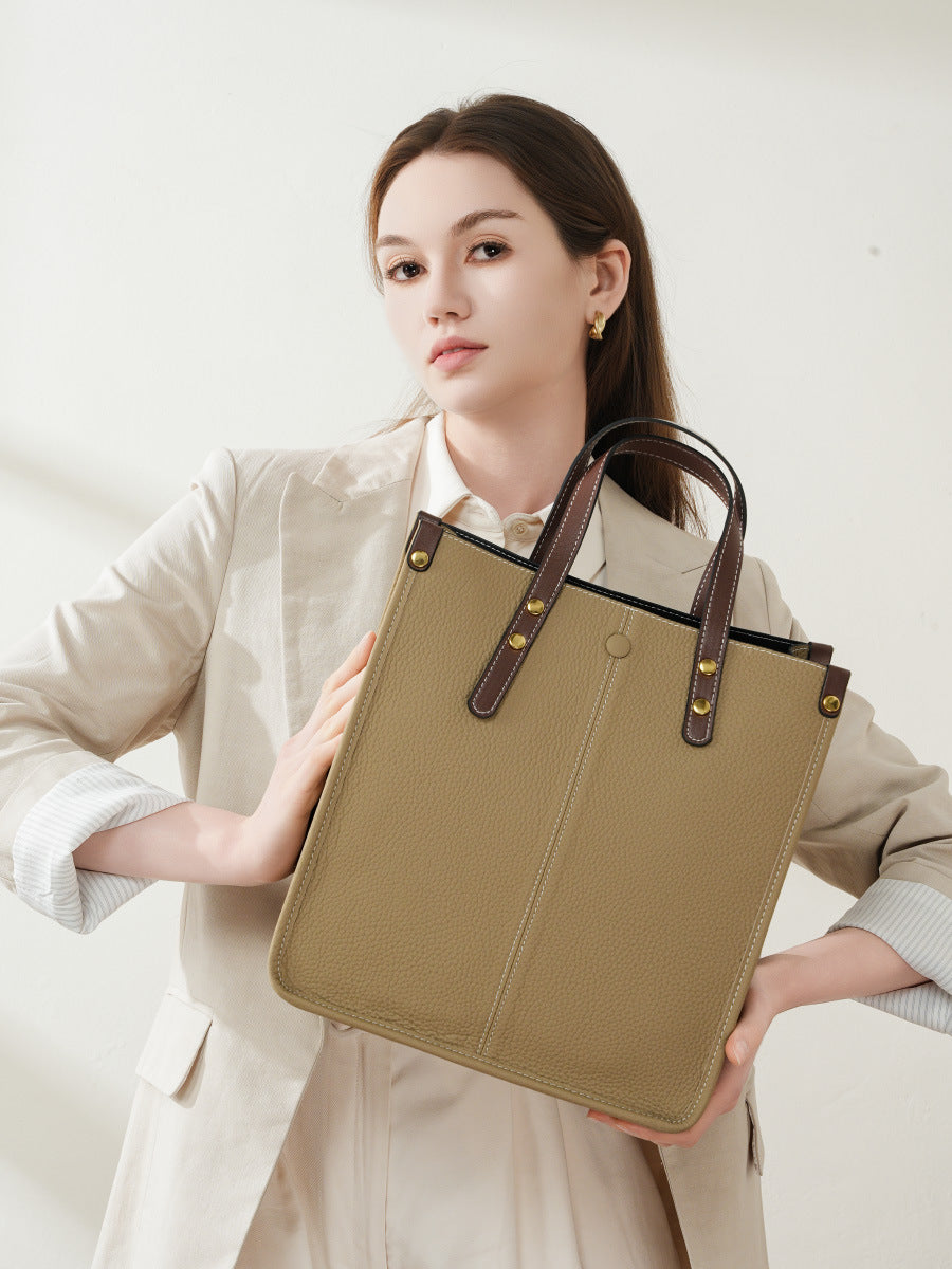 Women's Fashion Leather Vertical Tote Bag-RAIIFY