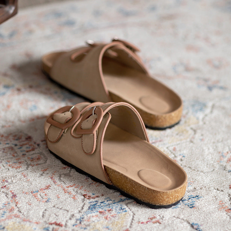 Women Retro Leather Summer Beach Casual Slides-RAIIFY
