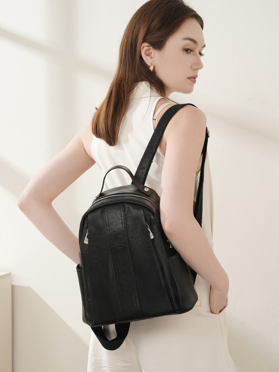 Women Minimalism Soft Plain Cowhide Mini Backpack-RAIIFY