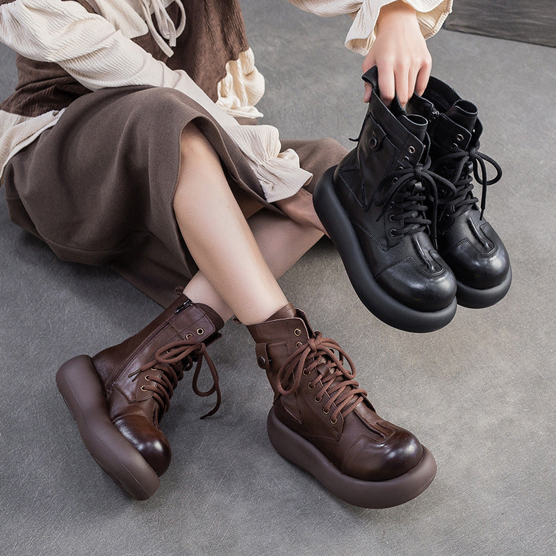 Women's Retro Leather Casual Platform Boots-RAIIFY