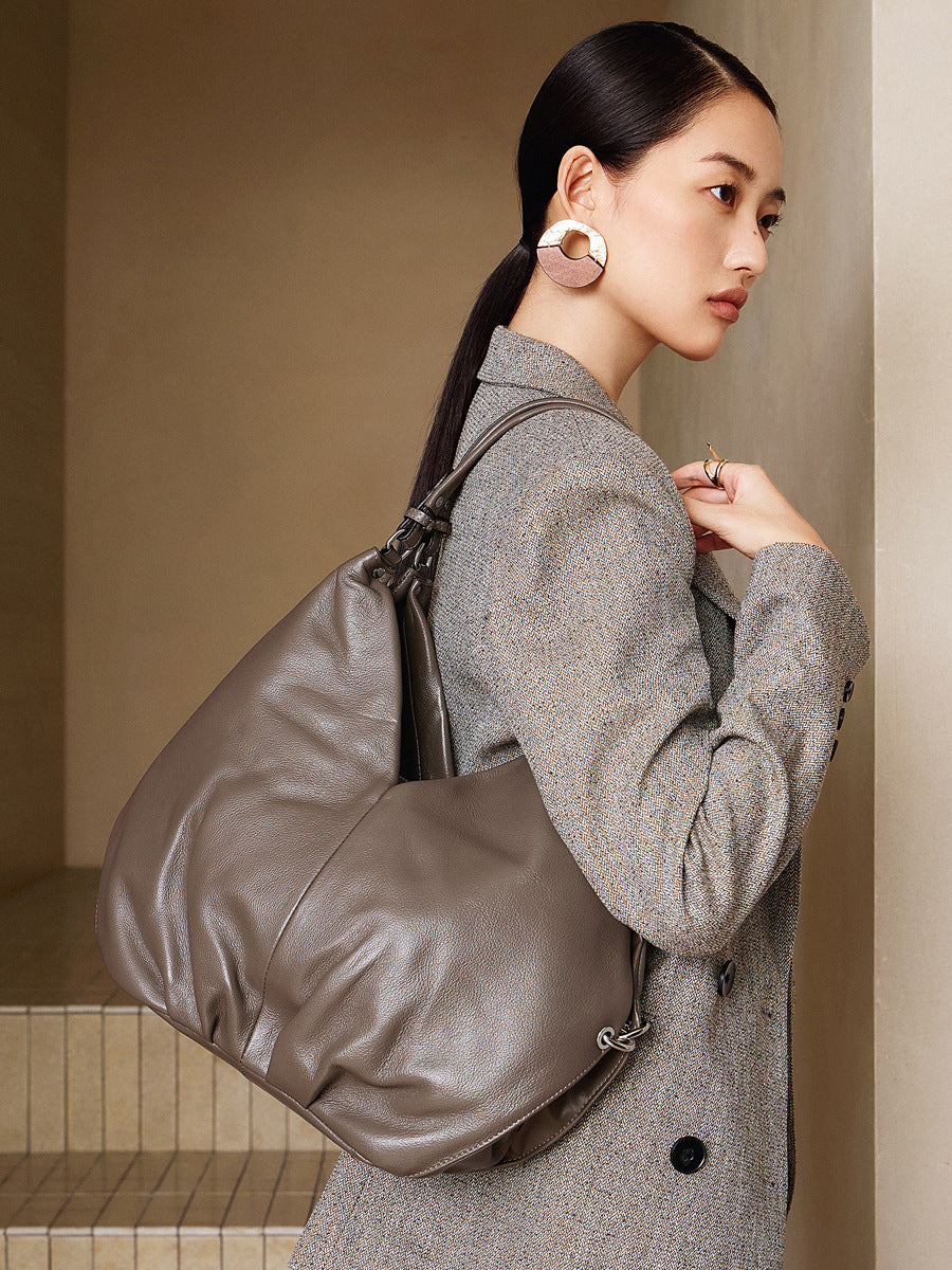 Women’s Fashion Leather Large Capacity Slouchy Tote Bag-RAIIFY